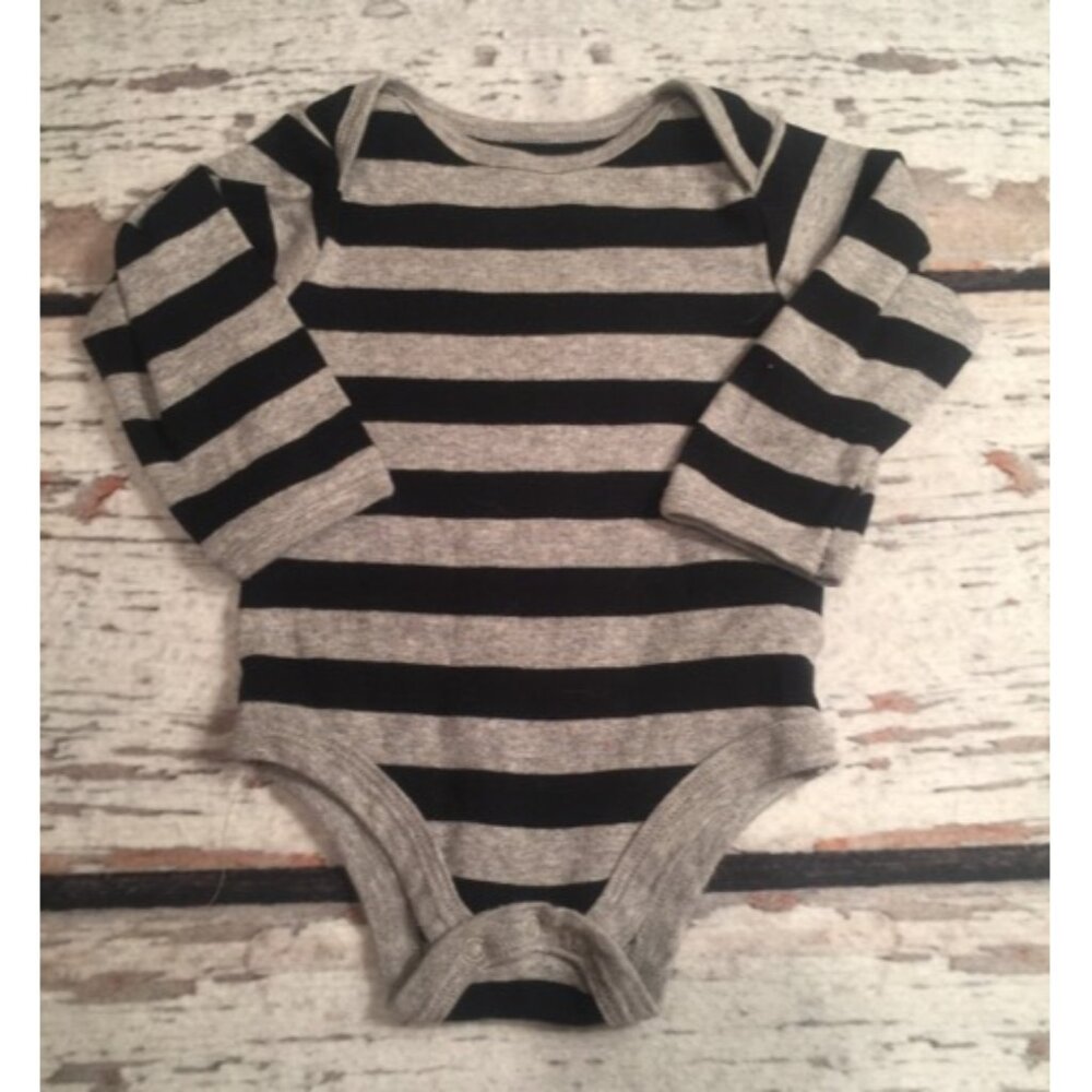 Little Tots Black Gray Striped Onesie